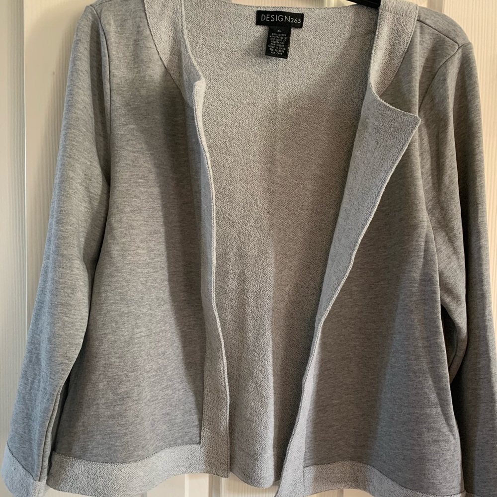 Design 365 light grey cardigan sweater.